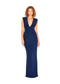Navy Chic Ruched Plunge-Neck Slinky Maxi Dress