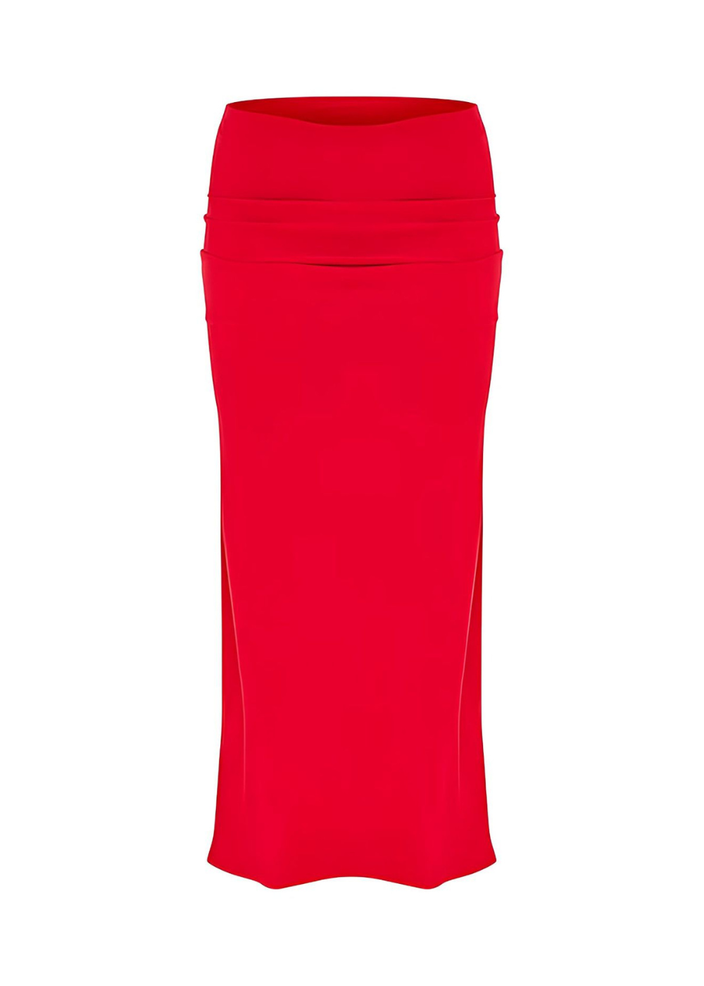 Red Figure-Hugging Slinky Asymmetric Maxi Skirt