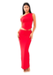 Red Figure-Hugging Slinky Asymmetric Maxi Skirt