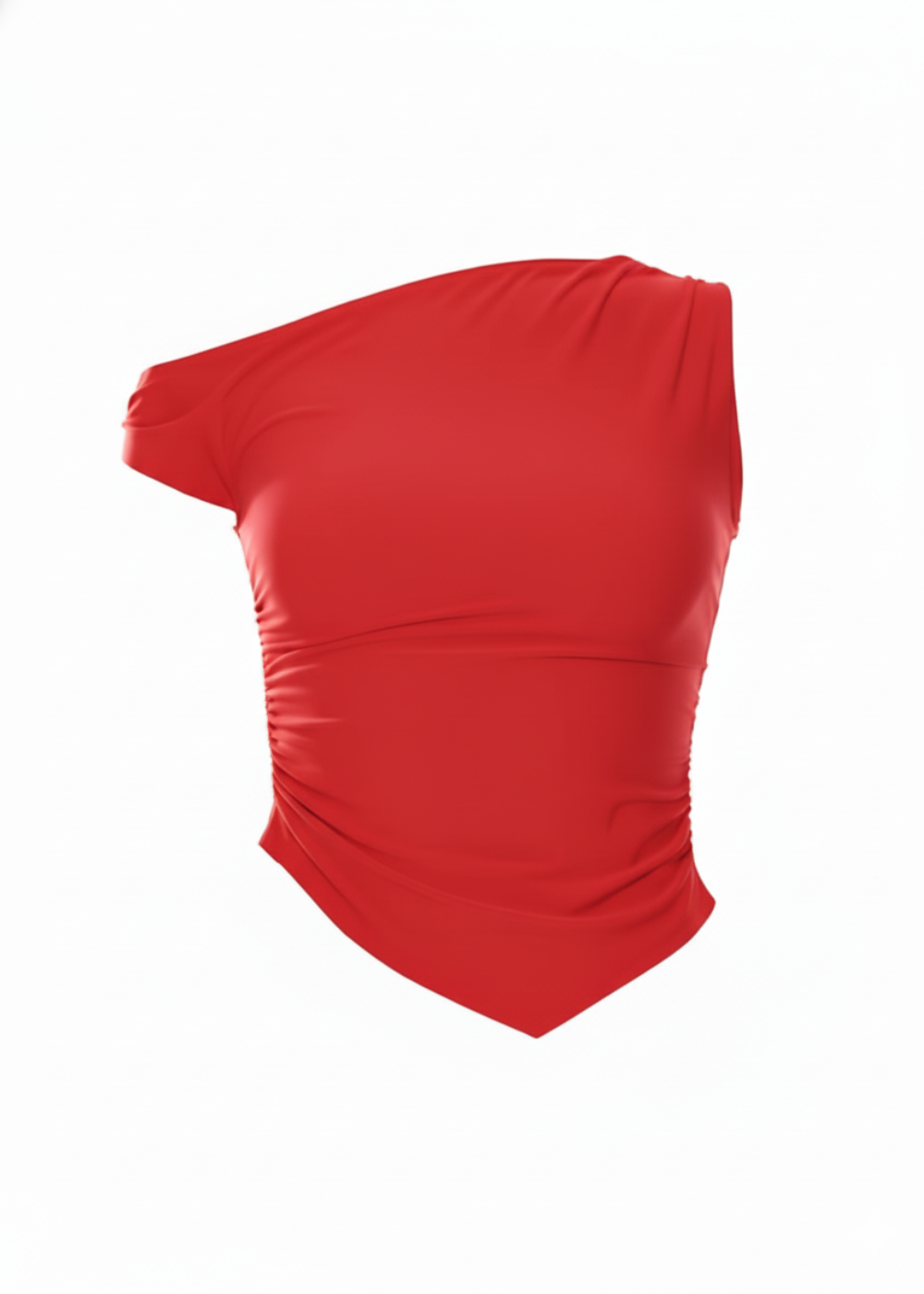 Red One Shoulder Asymmetric Bodycon Hem Top