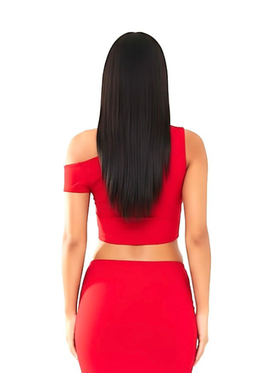 Red One Shoulder Asymmetric Bodycon Hem Top