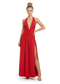 Red Slinky Backless V-Neck Slit Maxi Dress