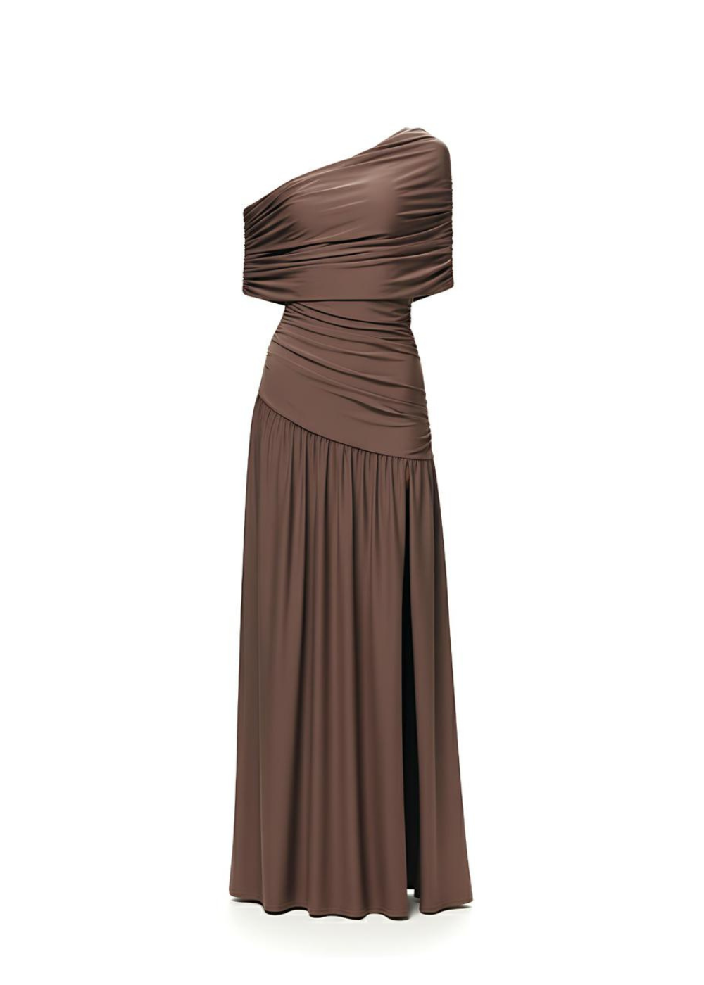 Taupe Chic Off Shoulder Slit Occasion Maxi Dress