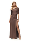 Taupe Chic Off Shoulder Slit Occasion Maxi Dress
