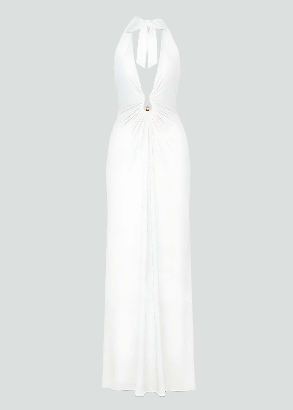 White Halter Backless Ruched Occasion Maxi Dress