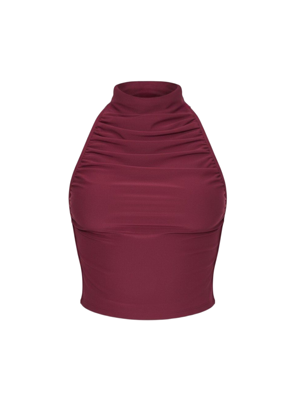 Wine Sleek Ruched Halter Crop Blouse