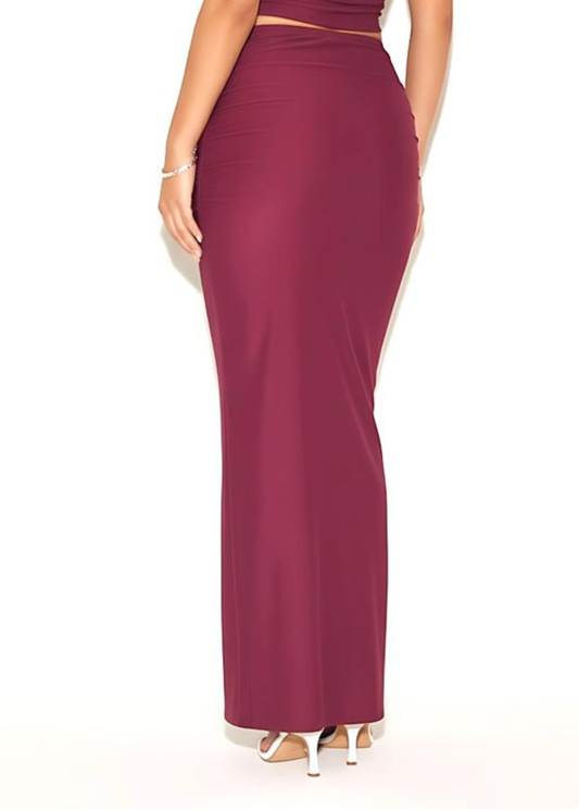 Wine Slinky High Waist Slinky Bodycon Maxi Skirt